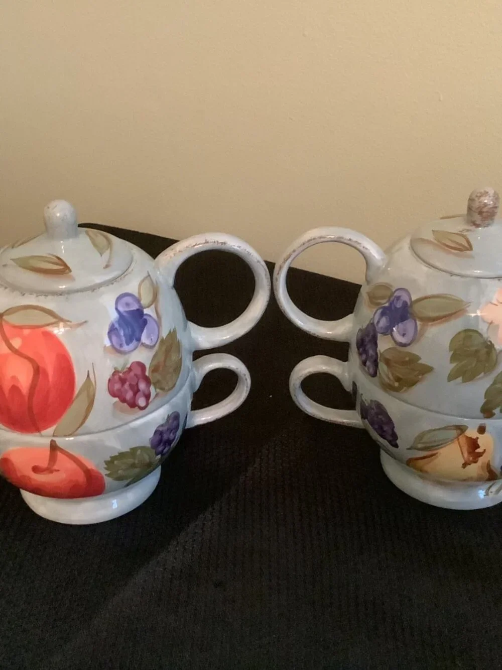 Set of Two TEA FOR ONE  Floral & Fruit Teapot & Cup Sets